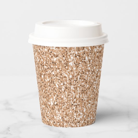 Peach Rosen Blush Gold Glitzer Pappbecher (Vorderseite)