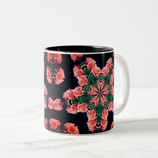 Peach Rosenknospe Kaleidoskop Blume Art Zweifarbige Tasse (VorderseiteRechts)