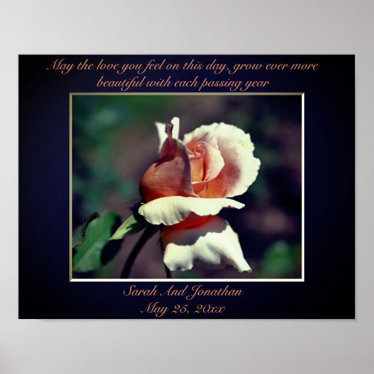 Peach Rosenknospe Personalisiert Wedding Gift Poster (Vorne)