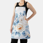 Peach Roses Dusty Blue Eucalyptus Pattern Schürze (InSitu)