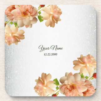 Peach Roses Floral Silver Glitter Wedding Party Getränkeuntersetzer