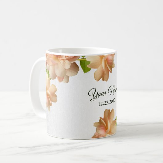 Peach Roses Floral Silver Glitter Wedding Party Kaffeetasse (Vorderseite Links)