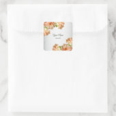 Peach Roses Floral Silver Glitter Wedding Party Quadratischer Aufkleber (Tasche)