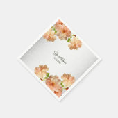 Peach Roses Floral Silver Glitter Wedding Party Serviette (Ecke)