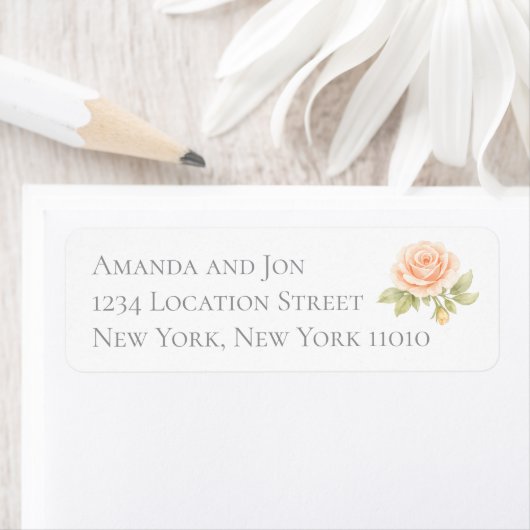 Peach Roses Garden Wedding Return Address Labels (Insitu)