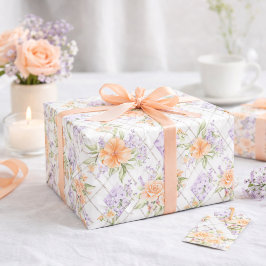 Peach Roses Lavender Cottagecore Floral Pattern Geschenkpapier