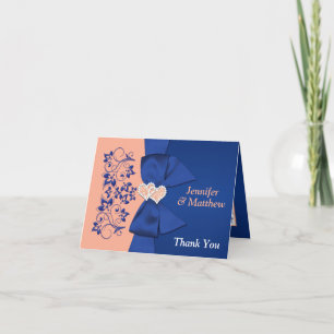 Peach, Royal Blue Floral Wedding Vielen Dank Dankeskarte