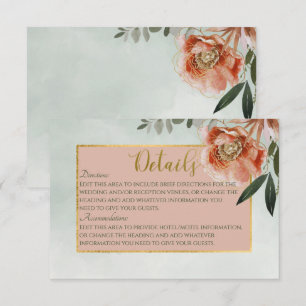 Peach & Rust Blume auf Grünen Details Hochzeit Begleitkarte