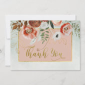 Peach & Rust Blume auf Grüner Hochzeit Dankeskarte (Vorderseite)