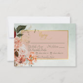 Peach & Rust Blume auf Grüner Hochzeit RSVP Karte (Vorderseite)
