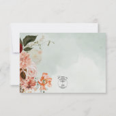 Peach & Rust Blume auf Grüner Hochzeit RSVP Karte (Rückseite)