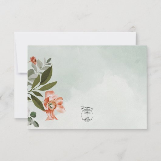 Peach & Rust Blume auf Grüner Hochzeit Save The Date (Rückseite)