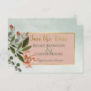 Peach & Rust Blume auf Grüner Hochzeit Save The Date