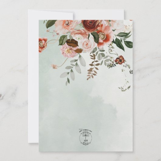 Peach & Rust Blume Hochzeit mit grüner Wasserfarbe Einladung (Rückseite)