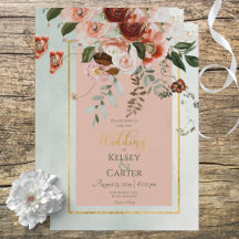 Peach & Rust Blume Hochzeit mit grüner Wasserfarbe