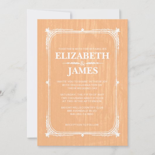 Peach Rustic Barn Wood Wedding Einladungen (Vorderseite)