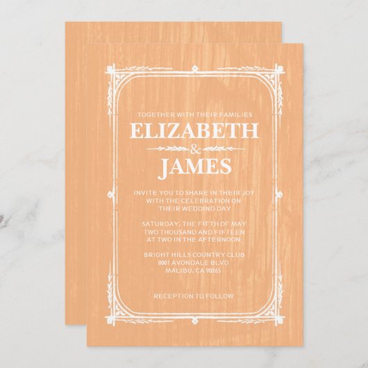 Peach Rustic Barn Wood Wedding Einladungen (Vorne/Hinten)