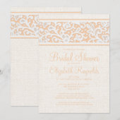 Peach Rustic Burlap Linen Bridal Dusche Einladung (Vorne/Hinten)