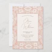 Peach Rustic Lace Wedding Einladungen (Vorderseite)