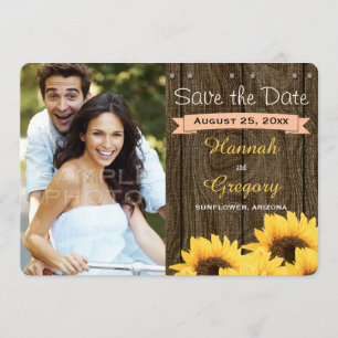 PEACH RUSTIC SUNFLOWER SAVE THE DATE KARTE