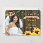 PEACH RUSTIC SUNFLOWER SAVE THE DATE KARTE (Vorderseite)