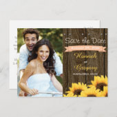 PEACH RUSTIC SUNFLOWER SAVE THE DATE POSTCARD ANKÜNDIGUNGSPOSTKARTE (Vorne/Hinten)
