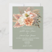 Peach Sage Floral Wedding QR Einladung (Vorderseite)