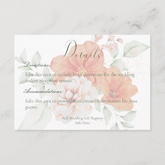 Peach & Sage Green Blume Hochzeitdetails Begleitkarte (Vorderseite)