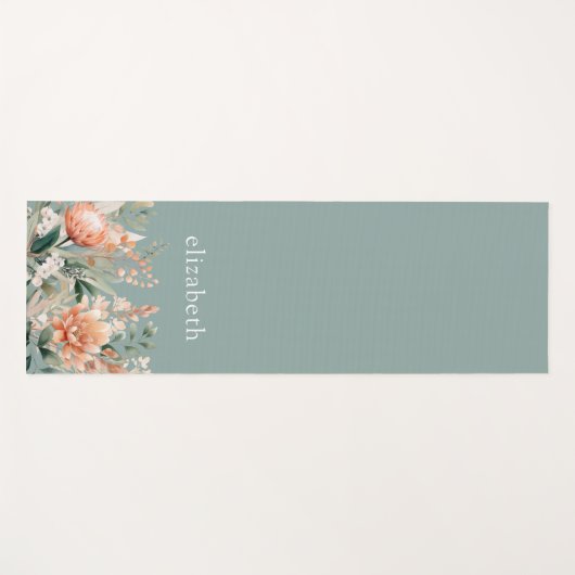 Peach Sage Green Boho Wasserfarben Yogamatte (Vorderseite (Horizontal))