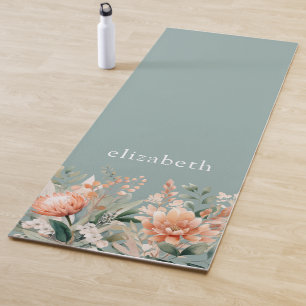 Peach Sage Green Boho Wasserfarben Yogamatte