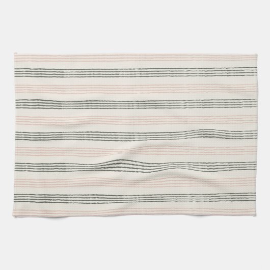 Peach Sage Moderner Minimalistischer Streifen Boho Geschirrtuch (Horizontal)