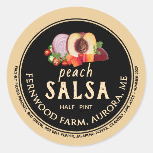 Peach Salsa Jar Label hausgemachte Konventionen Ca Runder Aufkleber