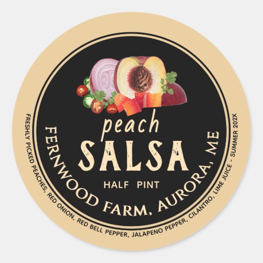 Peach Salsa Jar Label hausgemachte Konventionen Ca Runder Aufkleber (Vorderseite)