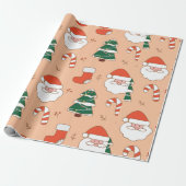 Peach Santa und Candy Cane Geschenkpapier (Ungerollt)