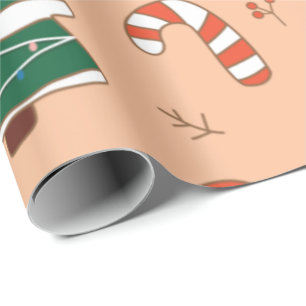 Peach Santa und Candy Cane Geschenkpapier