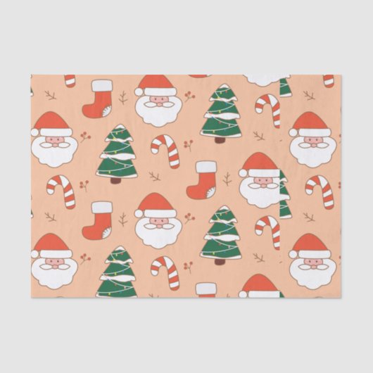 Peach Santa und Candy Cane Seidenpapier (Vorderseite)