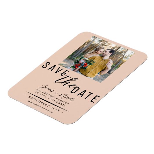 Peach Save the Date Foto Wedding Magnet (Linke Seite)