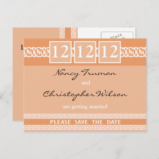 Peach Save the Date Postkarten (Vorne/Hinten)