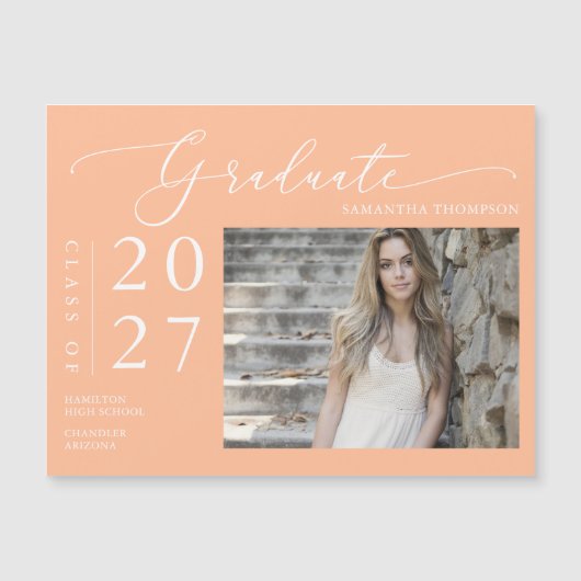 Peach Script High School Graduate Foto Magnet (Vorderseite)