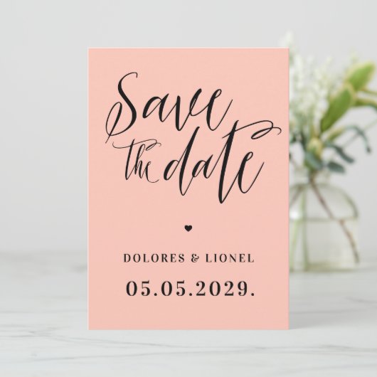 Peach Script Minimalistisch Save the Date Einladun Einladung (Stehend Vorderseite)