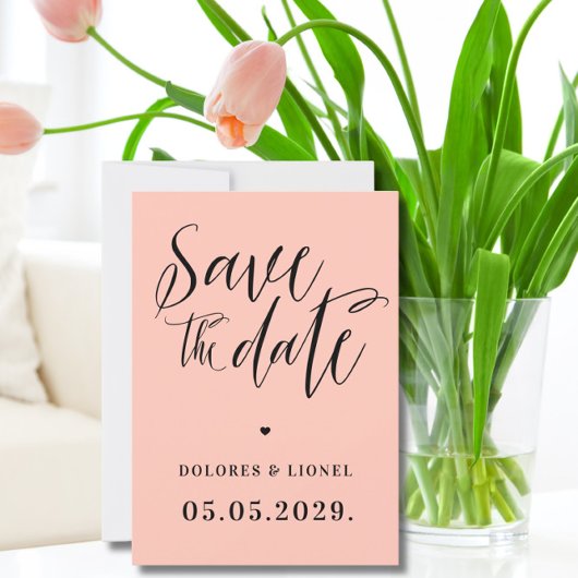Peach Script Minimalistisch Save the Date Einladun Einladung