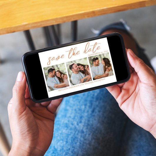 Peach Script Multi Foto Save the Date Hochzeit