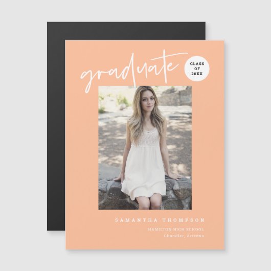 Peach Script School Graduate Foto Magnet (Vorne/Hinten)