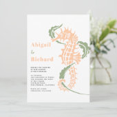 Peach Seepferd mit Salbei-Algenhochzeit Einladung (Stehend Vorderseite)