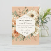 Peach Serene Flora Wedding Einladung (Stehend Vorderseite)