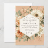 Peach Serene Flora Wedding Einladung (Vorne/Hinten)
