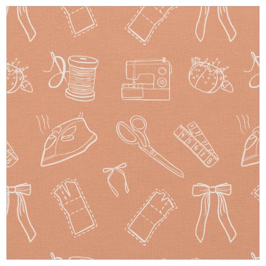 Peach Sewing Themed Pattern Stoff (Nahaufnahme)