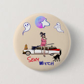 Peach Sexy Hexe Halloween Button (Vorderseite)