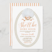  Peach She'll Be Here Soon Sea Shell Baby Shower Einladung (Vorne/Hinten)