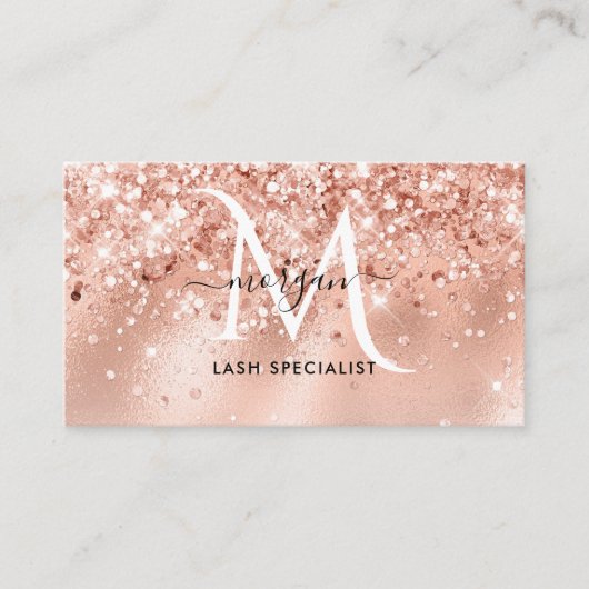 Peach Shimmer Glitzer Rose Gold Monogram Visitenkarte (Vorderseite)